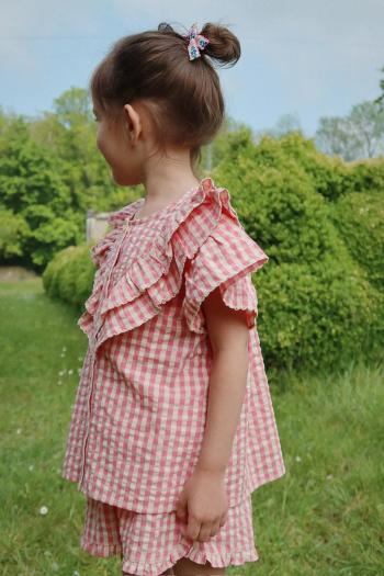 Detská bavlnená košeľa Konges Sløjd KIM FRILL SS SHIRT GOTS ružová farba, KS102306