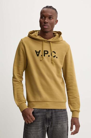 Bavlnená mikina A.P.C. hoodie standard grand vpc GOTS zelená farba, s kapucňou, s nášivkou, COHBN.M27908