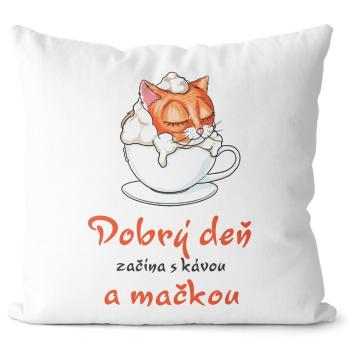 Vankúš Dobrý deň začína s mačkou (Velikost: 55 x 55 cm)