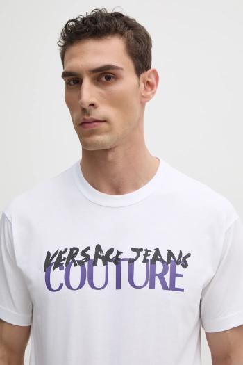 Bavlnené tričko Versace Jeans Couture pánske, biela farba, s potlačou, 78GAHE06 CJ00E