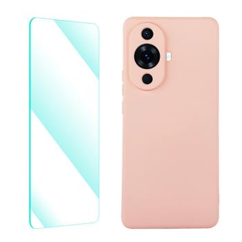 ENKAY SET Silikónový obal a 2D sklo Huawei nova 11 ružový