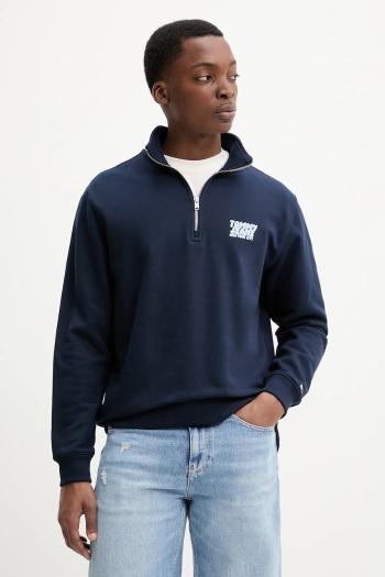 Bavlnená mikina Tommy Jeans pánska, tmavomodrá farba, s potlačou, DM0DM21865