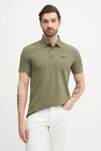 Bavlnené polo tričko Aeronautica Militare pánske, zelená farba, s potlačou, PO1866P310