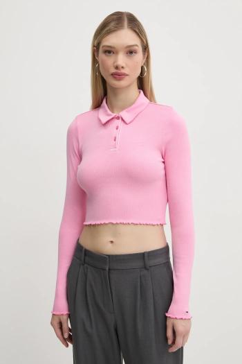 Tričko s dlhým rukávom Tommy Jeans dámske, ružová farba, DW0DW19369