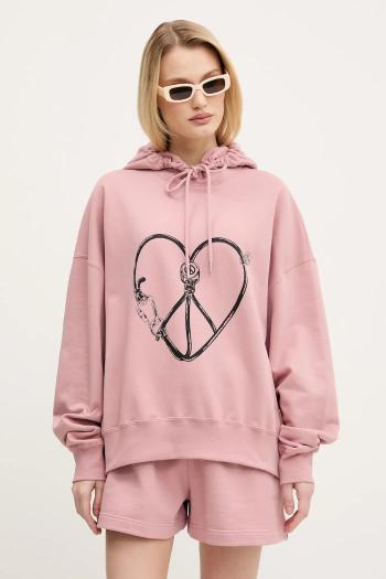 Bavlnená mikina Moschino Jeans dámska, ružová farba, s kapucňou, s potlačou, 1708 3228