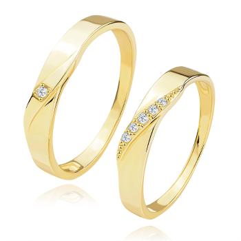 Briliantové obrúčky zo žltého zlata 585 - zvlnená línia s čírymi diamantmi - Veľkosť: 52 mm