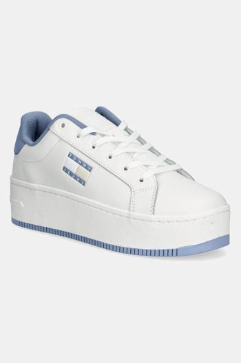 Kožené tenisky Tommy Jeans TJW FLATFORM ESS biela farba, EN0EN02518