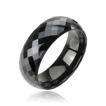 Tungstenový - Wolfrámový prsteň čierny vzor disco - Veľkosť: 69 mm