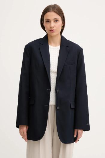 Bavlnené sako Tommy Hilfiger tmavomodrá farba, jednoradové, jednofarebné, WW0WW46808
