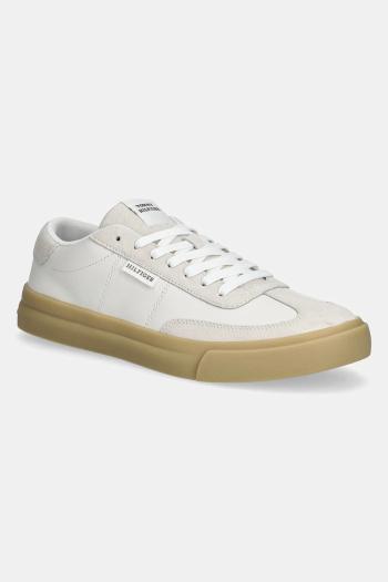 Kožené tenisky Tommy Hilfiger TH CUPSET SUMMER LTH pánske, béžová farba, FM0FM05487
