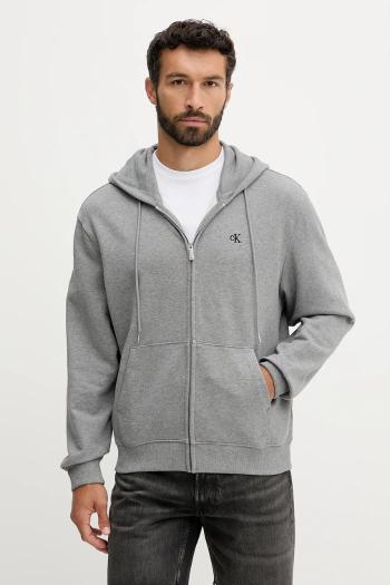 Bavlnená mikina Calvin Klein Jeans šedá farba, s kapucňou, jednofarebná, LV04RD240G