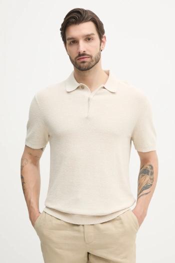 Polo tričko s prímesou ľanu Calvin Klein pánske, béžová farba, jednofarebné, K10K114463