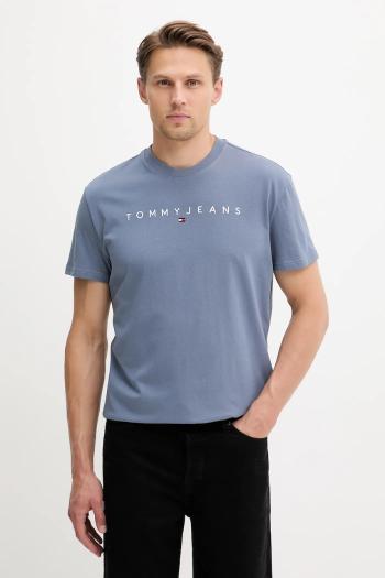 Bavlnené tričko Tommy Jeans pánske, béžová farba, s nášivkou, DM0DM20744