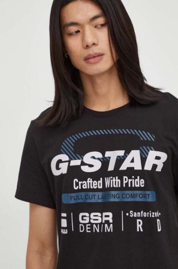 Bavlnené tričko G-Star Raw čierna farba, s potlačou