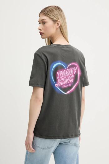 Bavlnené tričko Tommy Jeans dámske, šedá farba, DW0DW21358