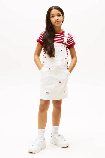Dievčenské bavlnené šaty Tommy Hilfiger biela farba, mini, rovný strih, KG0KG08490