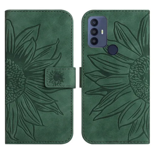 ART SUNFLOWER Peňaženkové puzdro s remienkom TCL 30 SE zelené