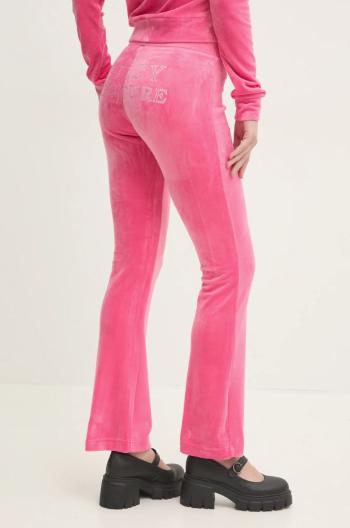 Velúrové tepláky Juicy Couture LISA REGAL VELOUR STRAIGHT LEG TRACK PANT ružová farba, s nášivkou, JCBBJ224829