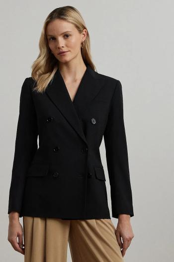 Vlnené sako Lauren Ralph Lauren tmavomodrá farba, dvojradový, jednofarebná, 200911071