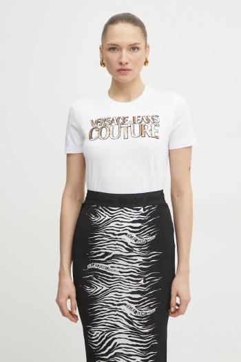 Bavlnené tričko Versace Jeans Couture dámske, biela farba, 78HAHE02 CJ00E
