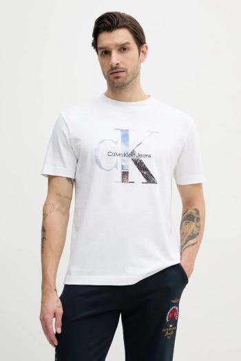 Bavlnené tričko Calvin Klein Jeans pánske, biela farba, s potlačou, J30J327483