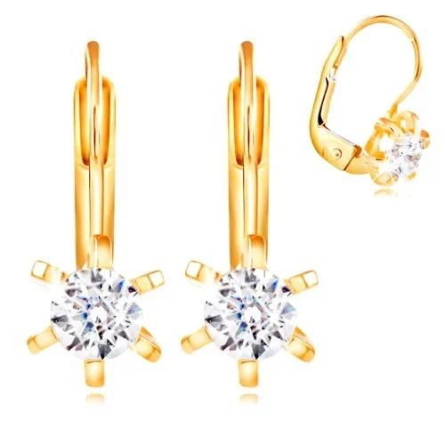 Náušnice zo žltého 14K zlata - kvet s vypuklými lupeňmi a čírym zirkónom, 4 mm