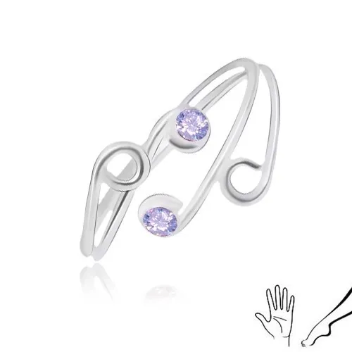Prsteň zo striebra 925 na ruku alebo nohu, tenké ramená s fialovými zirkónmi