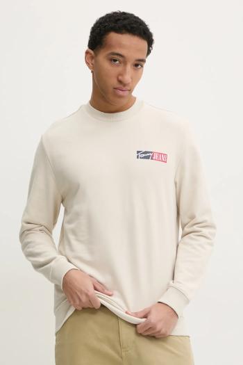 Bavlnená mikina Tommy Jeans pánska, béžová farba, s potlačou, DM0DM20341