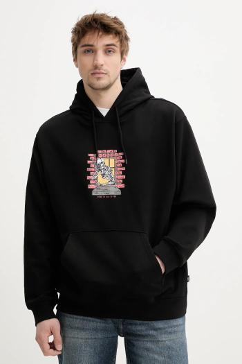 Bavlnená mikina Vans pánska, čierna farba, s kapucňou, s potlačou, VN000NHSBLK1