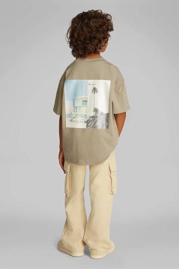 Detské bavlnené tričko Calvin Klein Jeans hnedá farba, jednofarebné, IB0IB02449
