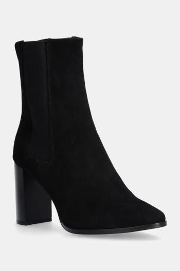 Nubukové chelsea čižmy Calvin Klein HEEL CHELSEA BOOT 85 SUE čierna farba, na podpätku, HW0HW02192