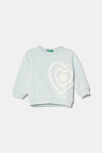 Detská bavlnená mikina United Colors of Benetton tyrkysová farba, s nášivkou, 3J68G10J0