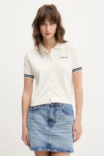 Polokošeľa z vlnenej zmesi Guess Jeans dámska, béžová farba, W5GR03 Z3HO2