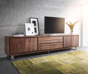 TV stolík Live Edge 300 cm akáciová hnedá 4 dvierka 2 zásuvky