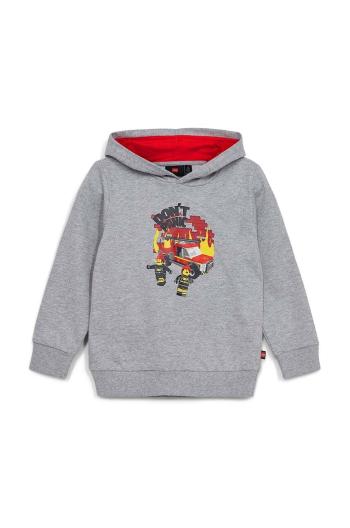 Detská bavlnená mikina Lego šedá farba, s kapucňou, s potlačou