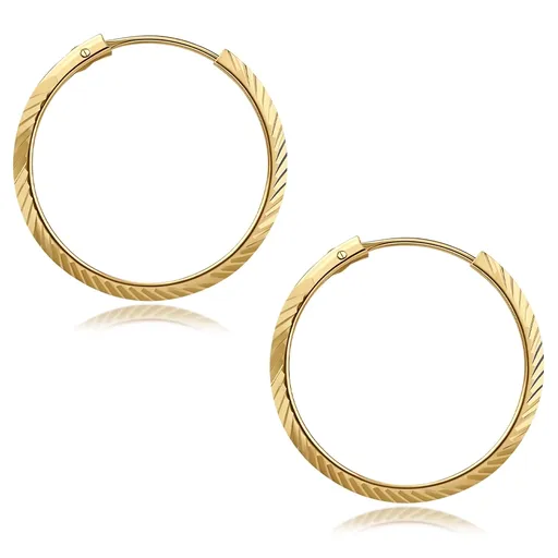 Zlaté kruhové náušnice 14K s jemným bočným ryhovaním, 20 mm