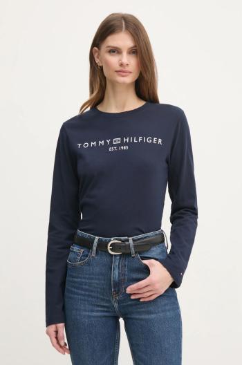 Bavlnené tričko s dlhým rukávom Tommy Hilfiger tmavomodrá farba, WW0WW43620