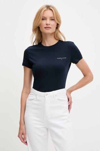 Bavlnené tričko Tommy Jeans dámske, tmavomodrá farba, DW0DW21164