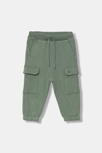Detské bavlnené nohavice United Colors of Benetton zelená farba, jednofarebné, 3J68GF045