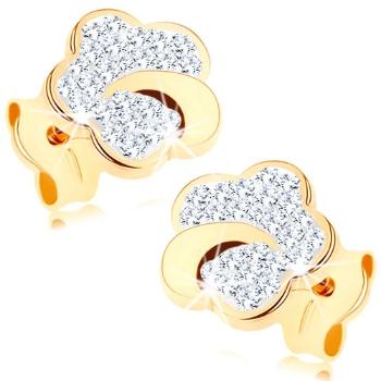 Zlaté náušnice 9K kvet s čírymi krištáľmi Swarovski