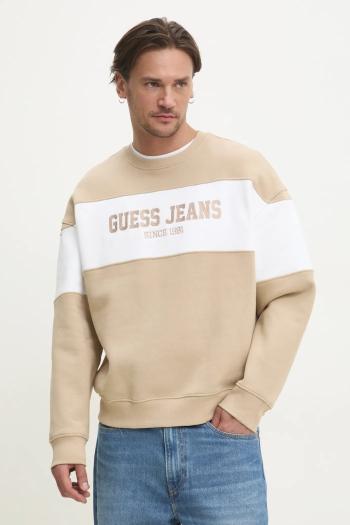 Mikina Guess Jeans pánska, béžová farba, vzorovaná, M4BQ39 K9V31