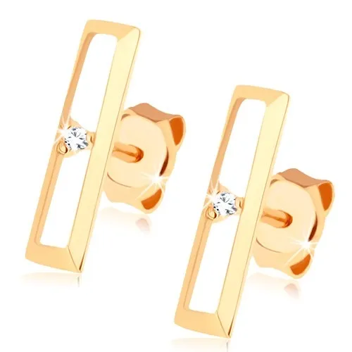 Zlaté náušnice 14K s úzkym obdĺžnikom a čírym zirkónom