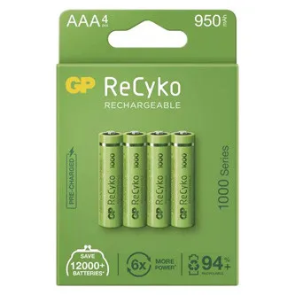 Nabíjacia batéria, AAA (HR03), 1.2V, 950 mAh, GP, papierová krabička, 4-pack, ReCyko
