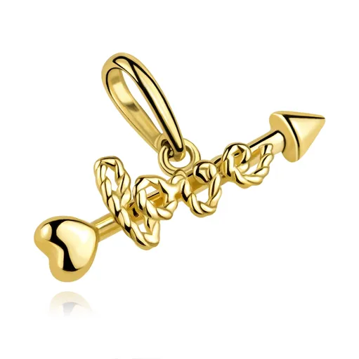 Zlatý prívesok 9K Amorov šíp s nápisom love