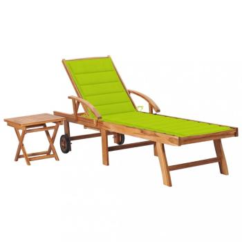 Záhradné lehátko so stolíkom teak / látka Dekorhome