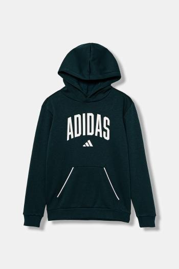 Detská mikina adidas zelená farba, s kapucňou, s potlačou, JV7337