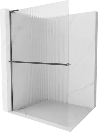 MEXEN/S - Kioto+ L Sprchová zástena WALK-IN s poličkou a držiakom uterákov 110 x 200, prúžky, grafit kartáčovaná 800-110-123-66-09