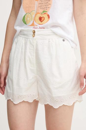 Bavlnené šortky Pepe Jeans DOUCE dámske, biela farba, jednofarebné, vysoký pás, PL801158