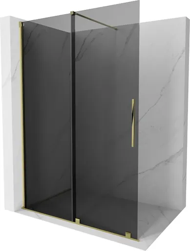 MEXEN/S - Velar Sprchová zástena posuvná Walk-in 130 x 200, grafit 8 mm, zlato 871-130-000-43-50