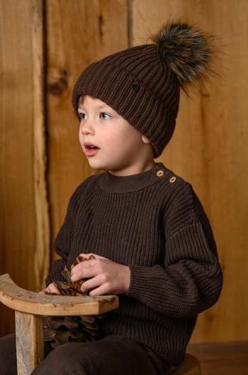 Detská čiapka s prímesou vlny Jamiks COLD II hnedá farba